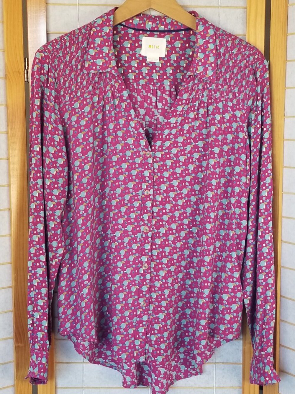 Anthropologie Amara Printed Blouse Maeve Long Sleeve Button Down Shirt US 12